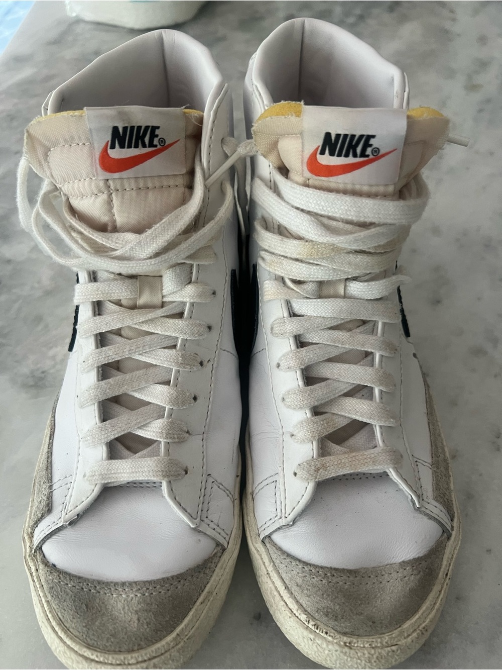 Nike White High-Top Sneakers with Black Swoosh and Orange Logo. Make offer.